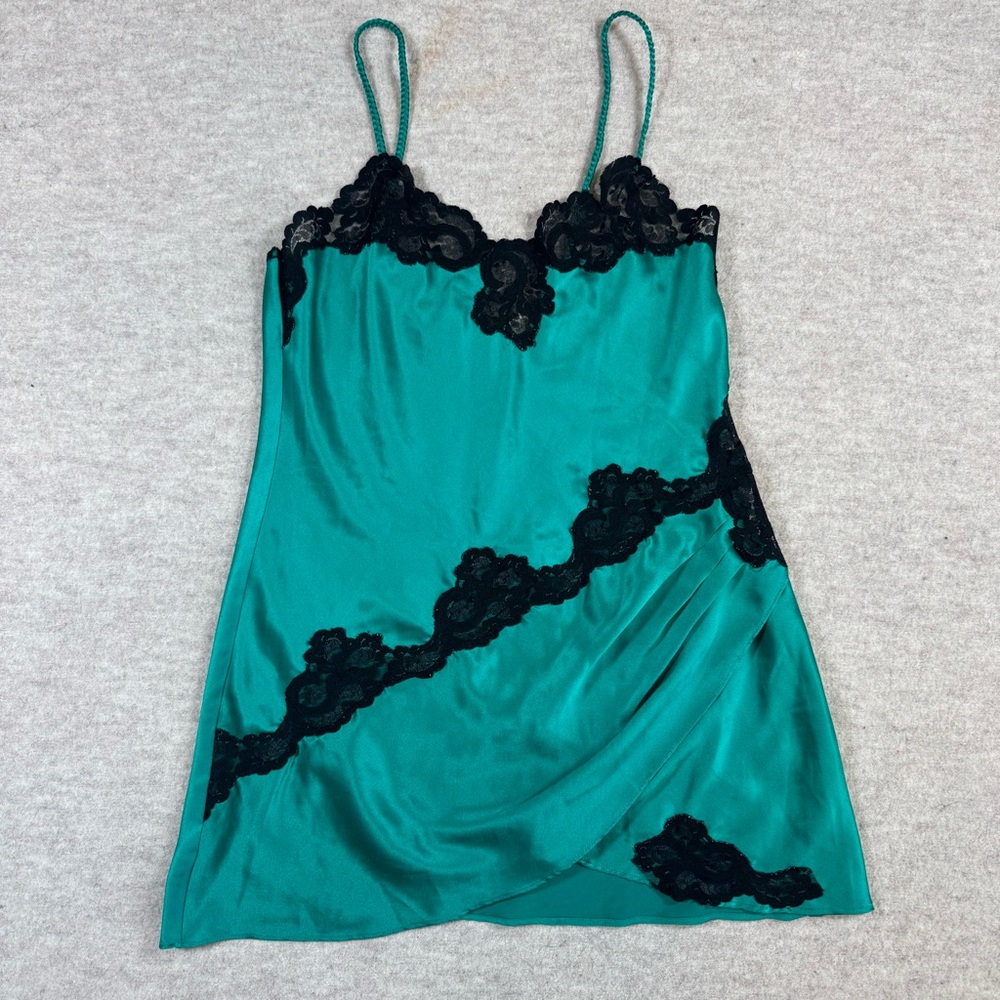 Victoria's Secret Teal and Black Lace Chemise